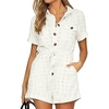 Combishort Femme Bouton Poche Couleur unie Col de Chemise basique du"idien Vacances Ample Manche Courte Noir S Printemps miniinthebox