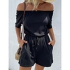 Combishort Femme Poche Cordon Couleur unie Epaules Dénudées Casual du"idien Vacances Standard Manche Courte Noir S Printemps miniinthebox