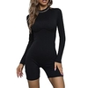 Combishort Femme Taille haute Couleur unie Mao Actif sport du"idien Standard manche longue Noir S Printemps miniinthebox