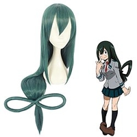 cosplay costume wig asui tsuyu my hero academiaboku no hero straight asymétrique avec frange perruque très long noir vert foncé cheveux synthétiques 40 pouces cosplay exquis miniinthebox