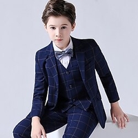 Costume et Blazer Ensemble de Vêtements Garçon Enfants 3 Pièces Manches Longues Bleu Tartan Noeud Coton Occasion spéciale Intérieur Grande occasion Doux Normal 3-13 ans / L