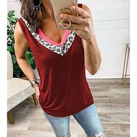 Débardeur Camisoles Femme du"idien Fin de semaine Léopard Sans Manches Imprimer Col en V Décontractée Vêtement de rue Vert Blanche Noir Hauts Standard S miniinthebox