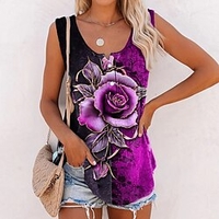 Débardeur Camisoles Femme du"idien Vacances Fin de semaine Fleur Floral 3D Sans Manches Bouton Imprimer Col en V Décontractée Vêtement de rue Vert Bleu Violet Hauts Standard S / 3D effet miniinthebox