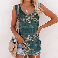 Débardeur Camisoles Femme du"idien Vacances Fin de semaine Fleur Floral Sans Manches Bouton Imprimer Col en V Décontractée Vêtement de rue Vert Violet Bleu Marine Hauts Standard S / 3D effet miniinthebox