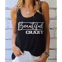 Débardeur Camisoles Femme Vacances Fin de semaine Lettre Sans Manches Imprimer Col en U Décontractée Vêtement de rue Noir Hauts Standard S miniinthebox