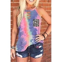 Débardeur Camisoles Femme Vacances Fin de semaine Tie Dye Léopard Sans Manches Découpé Poche Imprimer Col Rond Décontractée Vêtement de rue Vert Bleu Violet Hauts Standard S / 3D effet miniinthebox