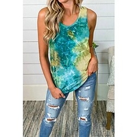 Débardeur Camisoles Femme Vacances Fin de semaine Tie Dye Sans Manches Imprimer Col Rond Décontractée Vêtement de rue Vert Bleu Rouge Hauts Standard S / 3D effet miniinthebox