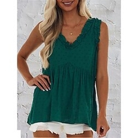 Débardeur Camisoles Péplum Femme du"idien Fin de semaine Plein Sans Manches A Volants Tunique fluide Col en V Décontractée Vêtement de rue Vert Noir Violet Hauts Standard S miniinthebox
