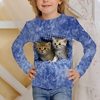 Enfants chat impression 3d t-shirt t-shirt à manches longues bleu gris imprimé animal école vêtements"idiens actif 4-12 ans/automne miniinthebox