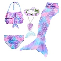 enfants filles sirène maillots de bain bikini cinq pièces maillot de bain monopalme arc-en-ciel tie dye sans manches violet plage natation mignon maillots de bain 3-10 ans/été miniinthebox