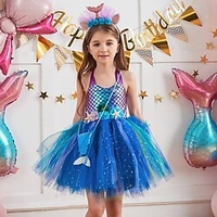 Enfants petites filles robe sirène couleur une ligne robe anniversaire performance froncé maille bleu clair au-dessus du genou sans manches costume mignon robes automne été coupe régulière 3-10 ans miniinthebox