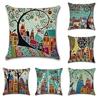ensemble de 6 botanique bohème style rétro coton faux lin décoratif carré jeter taies d