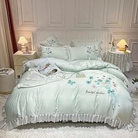 Ensemble de housse de couette en satin 4 pièces ensembles de literie jupe de lit de mariage série de luxe riche en soie soyeuse rayures super douces fermeture à glissière cachée 1 housse de couette 1 miniinthebox