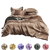 ensemble de literie 4 pièces en satin soyeux et soyeux de couleur unie1 housse de couette et 1 drap et 2 taies d