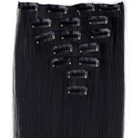 extensions de cheveux noirs 24/60cm 130g 7pcs / set femmes longs cheveux synthétiques raides pleine tête clip dans les extensions de cheveux pièces miniinthebox
