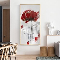 Fait à la main peint à la main art mural moderne abstrait fleur rouge décoration de la maison décor toile roulée pas de cadre non étiré miniinthebox