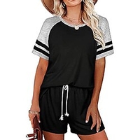 Femme basique Vêtement de rue Bloc de couleur Intérieur Décontractée Ensemble deux pièces Survêtement T shirt Tee Vêtements d