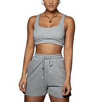 Femme basique Vêtement de rue Plein Intérieur Décontractée Ensemble deux pièces Débardeur Mi-long Ensembles de shorts Vêtements d