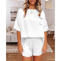 Femme basique Vêtement de rue Plein Intérieur Décontractée Ensemble deux pièces Survêtement T shirt Tee Vêtements d