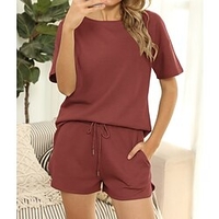 Femme basique Vêtement de rue Plein Intérieur Décontractée Ensemble deux pièces Survêtement T shirt Tee Vêtements d