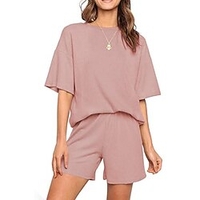 Femme basique Vêtement de rue Plein Intérieur Décontractée Ensemble deux pièces Survêtement T shirt Tee Vêtements d