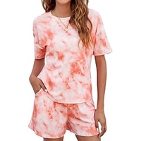 Femme basique Vêtement de rue Tie Dye Intérieur Décontractée Ensemble deux pièces Survêtement T shirt Tee Vêtements d