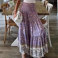 Femme Bohème Jupes Vacances Plage Floral / Botanique Imprimer Vert Bleu Violet S M L / Maxi miniinthebox