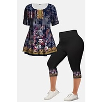 Femme Chemise Ensembles de pantalons Pantalon basique Jaune Rouge Casual"idien Floral Imprimer Col Ras du Cou L XL XXL 3XL 4XL miniinthebox