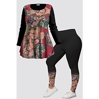 Femme Chemise Ensembles de pantalons Pantalon basique Rose Claire Rouge Casual"idien Floral Imprimer Col Ras du Cou L XL XXL 3XL 4XL miniinthebox