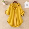 Femme Grande taille Hauts Chemisier Chemise Couleur unie Classique Demi Manches Col de Chemise Travail Décontractée Vêtement de rue du"idien Travail Mousseline de soie L