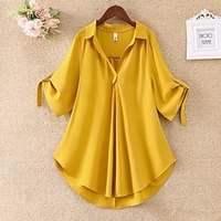 Femme Grande taille Hauts Chemisier Chemise Couleur unie Classique Demi Manches Col de Chemise Travail Décontractée Vêtement de rue du"idien Travail Mousseline de soie L