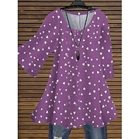 Femme Grande taille Hauts Chemisier Chemise Cœur Imprimer Manches 3/4 Ras du cou Vêtement de rue du"idien Vacances Jersey de coton et spandex Printemps Eté Vert Blanche / Grande Taille miniinthebox