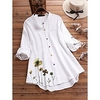 Femme Grande taille Hauts Chemisier Chemise Floral Bouton Imprimer Manches Longues Col Mao Vêtement de rue du"idien Sortie Lin Printemps Eté Vert Blanche / Grande Taille miniinthebox