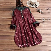 Femme Grande taille Hauts Chemisier Chemise Floral Graphic Bouton Imprimer Manches Longues Col Mao Vêtement de rue du"idien Sortie Coton Printemps Eté Vin Vert foncé / Grande Taille miniinthebox