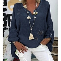 Femme Grande taille Hauts Chemisier Chemise Floral Imprimer manche longue Col V Rétro Vintage Casual Vacances du"idien Fin de semaine Mélange de Coton Automne Printemps Vert Violet miniinthebox