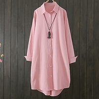 Femme Grande taille Hauts Chemisier Chemise Plein Bouton Manches Longues Col de Chemise basique Vêtement de rue du"idien Fin de semaine Coton L