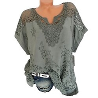 Femme Grande taille Hauts Chemisier Chemise Plein Brodée Manches Courtes Ras du cou basique Vêtement de rue du"idien Sortie Mousseline de soie Printemps Eté Vert Bleu / Grande Taille miniinthebox