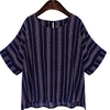 Femme Grande taille Hauts Chemisier Chemise Rayé Imprimer Manches Courtes Col Rond Vêtement de rue du"idien Vacances Polyester Printemps Eté Bleu marine Blanche / Grande Taille miniinthebox
