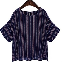 Femme Grande taille Hauts Chemisier Chemise Rayé Imprimer Manches Courtes Col Rond Vêtement de rue du"idien Vacances Polyester Printemps Eté Bleu marine Blanche / Grande Taille miniinthebox