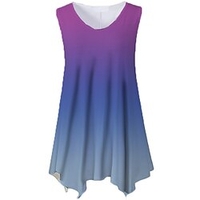 Femme Grande taille Hauts Débardeur Dégradé de Couleur Imprimer Sans Manches Ras du cou Vêtement de rue du"idien Vacances Jersey de coton et spandex Printemps Eté Bleu Violet / Grande Taille miniinthebox