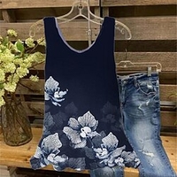 Femme Grande taille Hauts Débardeur Floral Imprimer Sans Manches Col en V Vêtement de rue du"idien Vacances Jersey de coton et spandex Printemps Eté Bleu / Grande Taille miniinthebox