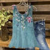 Femme Grande taille Hauts Débardeur Floral Imprimer Sans Manches Col en V Vêtement de rue du"idien Vacances Jersey de coton et spandex Printemps Eté Bleu Bleu Marine / Grande Taille miniinthebox
