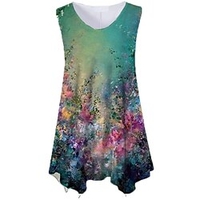 Femme Grande taille Hauts Débardeur Floral Imprimer Sans Manches Ras du cou Vêtement de rue du"idien Vacances Jersey de coton et spandex Printemps Eté Vert Bleu / Grande Taille miniinthebox