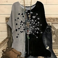 Femme Grande taille Hauts T-shirt Floral Apparence Bois Imprimer Manches Courtes Col Rond basique Casual du"idien Jersey de coton et spandex L