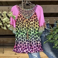Femme Grande taille Hauts T-shirt Léopard Imprimer Manches Courtes Col en V Vêtement de rue du"idien Sortie Polyester Printemps Eté Vert Noir / Grande Taille miniinthebox