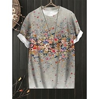 Femme Grande taille Hauts T shirt Tee Floral Imprimer Manches Courtes Ras du cou Vêtement de rue du"idien Des sports Jersey de coton et spandex Printemps Eté Gris Violet / Grande Taille miniinthebox