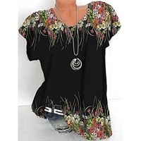 Femme Grande taille Hauts T shirt Tee Floral Imprimer Manches Courtes Ras du cou Vêtement de rue du"idien Des sports Jersey de coton et spandex Printemps Eté Vert Bleu / Grande Taille miniinthebox