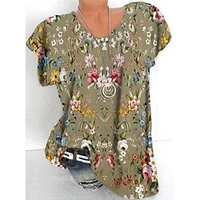 Femme Grande taille Hauts T shirt Tee Floral Imprimer Manches Courtes Ras du cou Vêtement de rue du"idien Des sports Jersey de coton et spandex Printemps Eté Vert Violet / Grande Taille miniinthebox