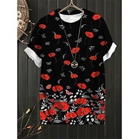 Femme Grande taille Hauts T shirt Tee Floral Marguerite Imprimer Manches Courtes Ras du cou Vêtement de rue du"idien Des sports Jersey de coton et spandex Printemps Eté Vert Bleu / Grande Taille miniinthebox