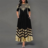 Femme Grande Taille robe soirée Imprime Col Ras du Cou Imprimer Demi Manches Hiver Automne Elégant Robes de bal Robe longue maxi Formel Soirée Robe miniinthebox